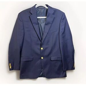 Lauren Ralph Lauren Blazer Mens 38R Navy Blue Gold 2 Button 100 Wool Suit Jacket